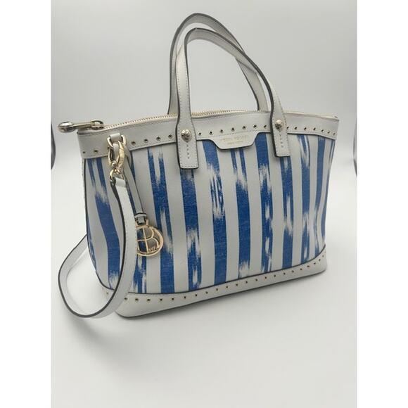 henri bendel Handbags - RARE Henri Bendel W 57th Ikat Satchel Tote Blue White & Bag Charm Coastal Chic
